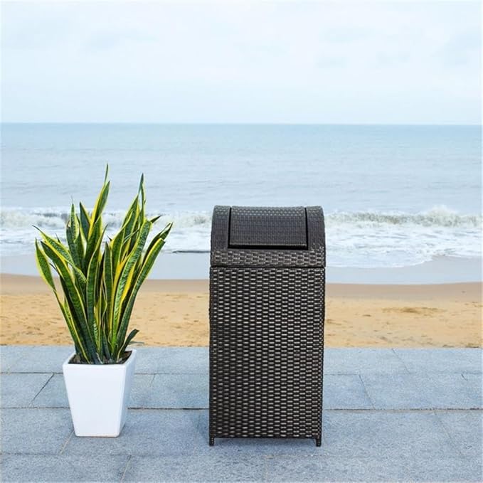 Safavieh Outdoor Collection Serapis Black Wicker Trash Bin - Image 6