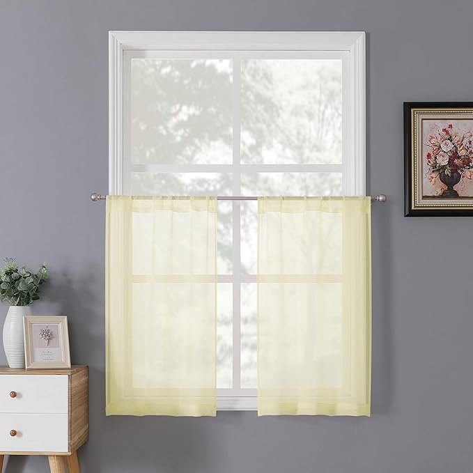 Tollpiz Sheer Tier Curtain Linen Textured Half Kitchen Curtains Sheer Light by Tollpiz