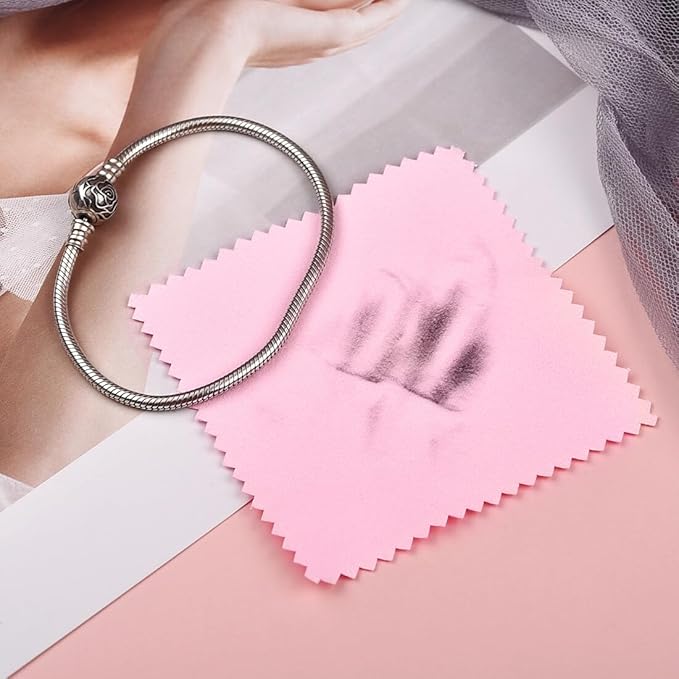 SEVENWELL 100pcs Jewelry Cleaning Cloth Pink Polishing Cloth - Image 5