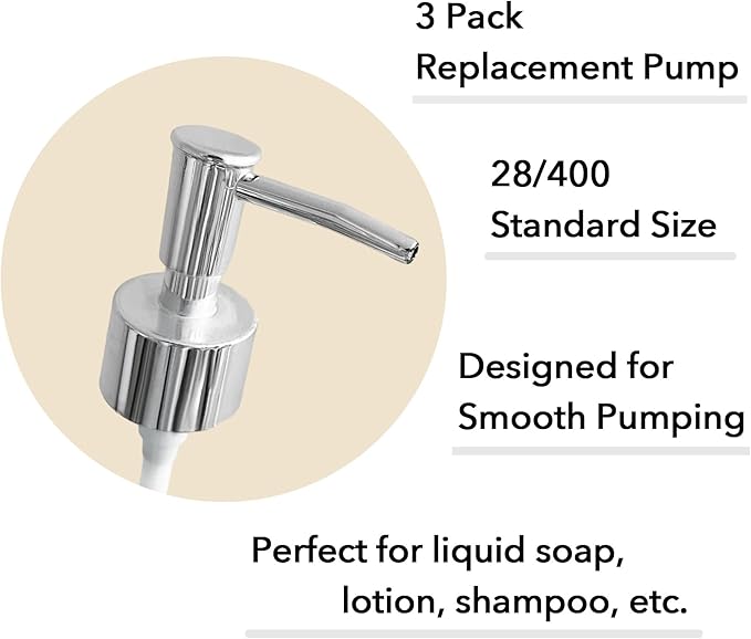 Soap Dispenser Pump Head Replacement 3 Pack, 28/400 Threads Standard Size - Image 4