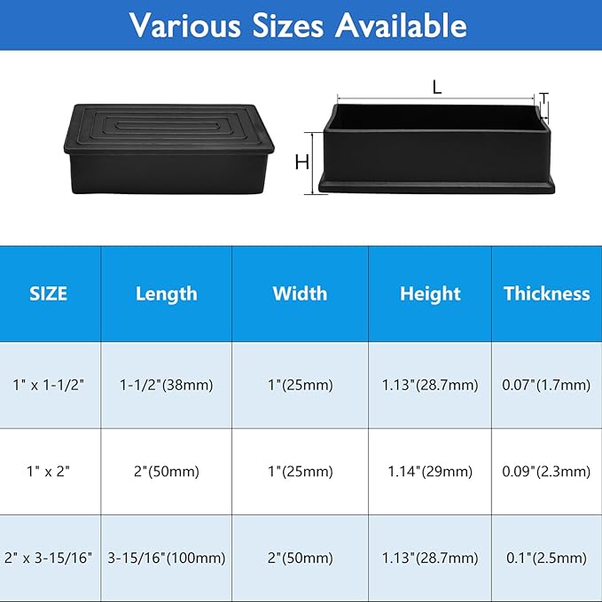 4 Pcs 1" x 2" Rectangular Rubber Chair Leg Caps, PVC Table Leg Covers, Flexible - Image 9