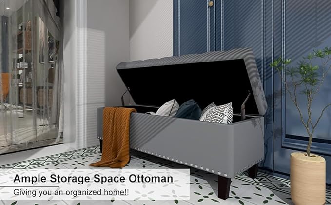 Ottoman with Storage, Storage Ottoman Bench with Button-Tufted, Upholstered End - Image 8