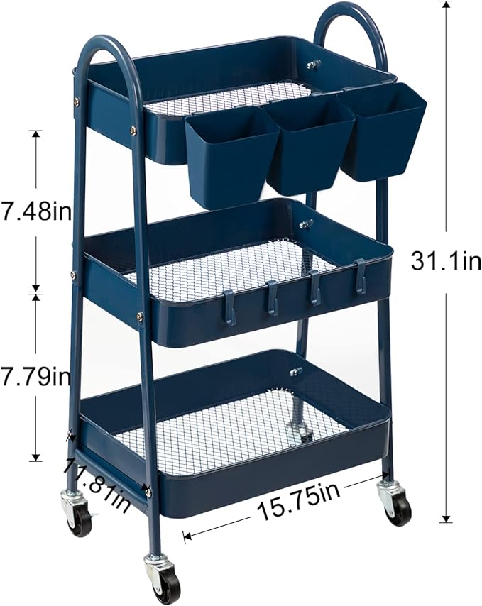 danpinera 3-Tier Rolling Cart, Metal Rolling Storage Cart - Image 3
