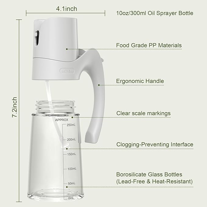 Ultrean Oil Sprayer for Cooking, 10oz/300ml Olive Oil Dispenser Bottle for - Image 4
