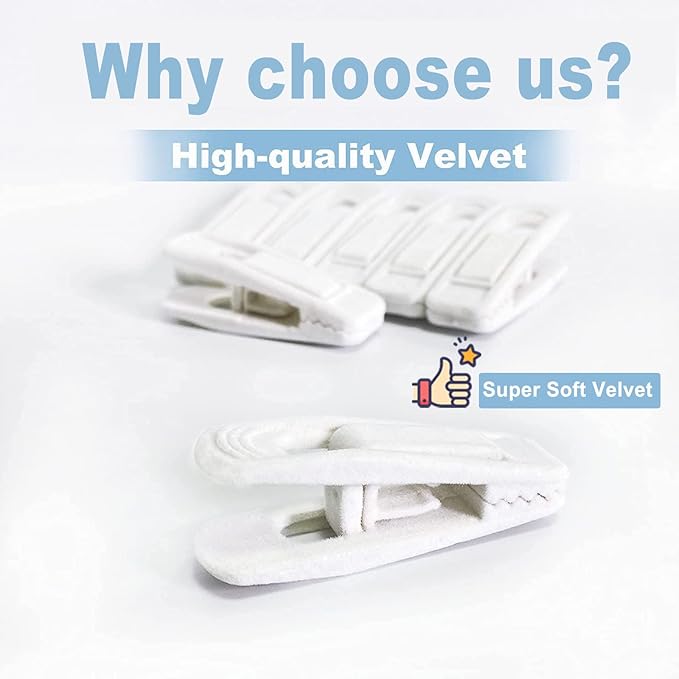 White Velvet Hangers Clips 40 PCS, Pants Hangers Velvet Clips Easily Add to - Image 2