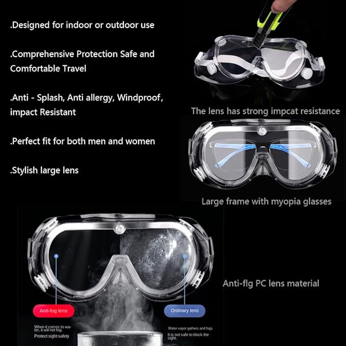 3 Pack Safety Goggles Protective Adjustable Goggles Over Glasses Splash Eye - Image 7