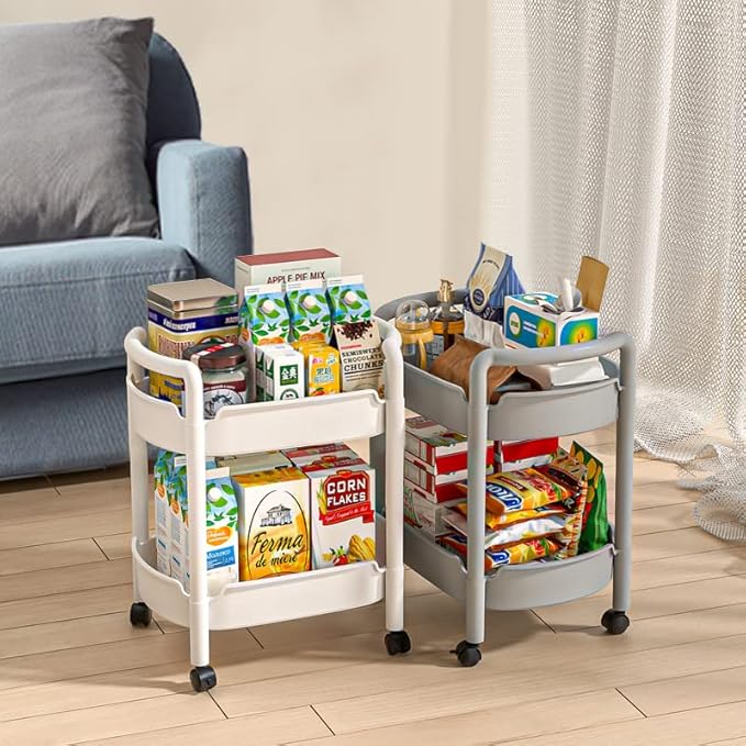 2-Tier Plastic Rolling Utility Cart - Image 3