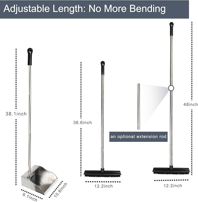 Rubber Broom and Dustpan Set, Pet Hair Removal Rubber Broom - Image 2