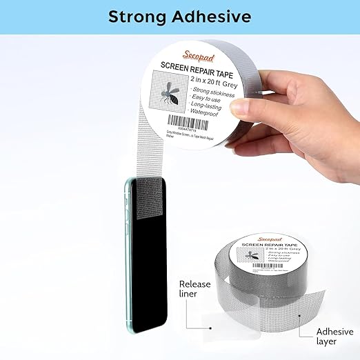 Grey Window Screen Repair Tape, 2IN X 20FT Screen Repair Kit - Image 2