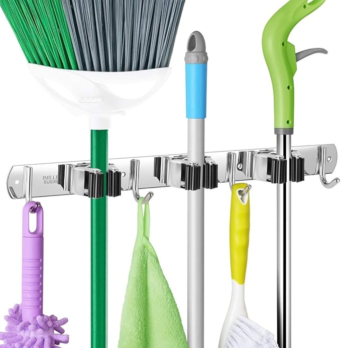 IMILLET Broom and Mop Holder Wall Mounted, Stainless Steel Broom Holder Mop by IMILLET