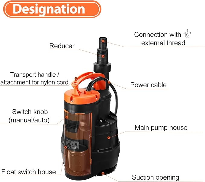 Sump Pump, Prostormer 3500 GPH 1HP Submersible Clean/Dirty Water Pump - Image 6