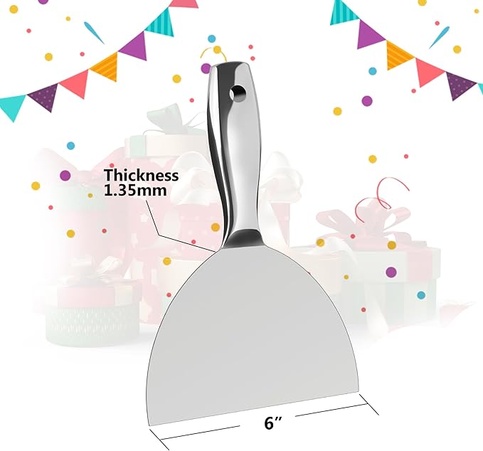 Putty Knife 6 Inch, One Piece Premium Polished All-Stainless Steel Scraper Tool - Image 2