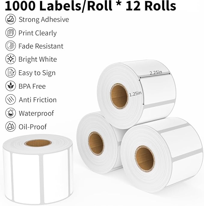 Thermal Labels 2.25 x 1.25, Adhesive Label Stickers 12 Rolls 12000 Label Papers - Image 6