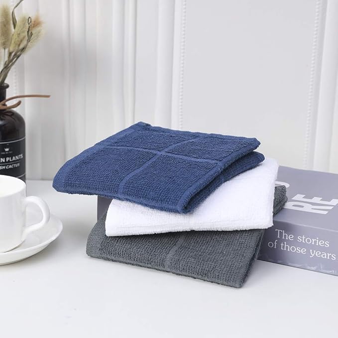 Glynniss Blue Dish Cloths Kitchen Highly Absorbent Navy Dish Rags 100% Cotton - Image 3