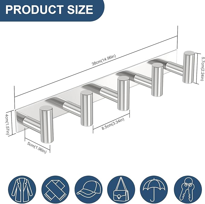 PMMASTO Coat Rack Wall Mounted, 5 "T Shaped Wall Hooks - Image 2