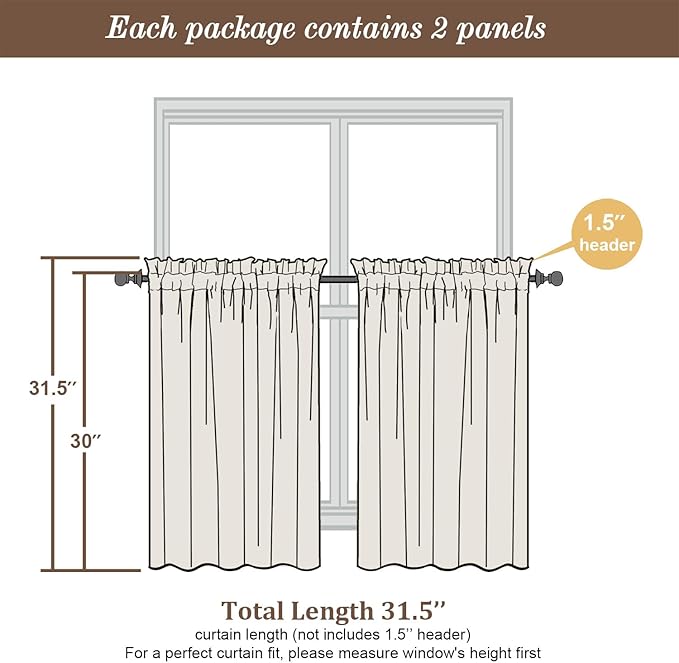 Chyhomenyc Taupe Sheer Curtains 30 inch Length 2 Panels, Light Filtering Voile - Image 5