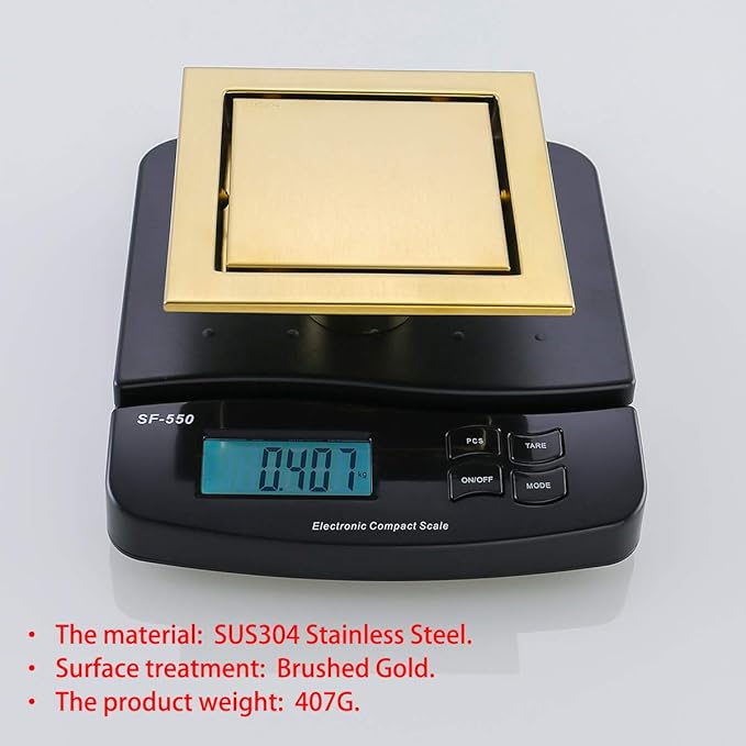RANDOM Brushed Gold Shower Drain Square 6 inch SUS304 Stainless Steel Shower - Image 8