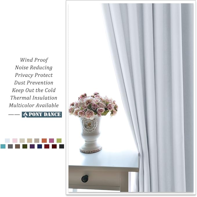 PONY DANCE Greyish White Room Darkening Kitchen Curtains 2 Panels Set, Thermal - Image 4