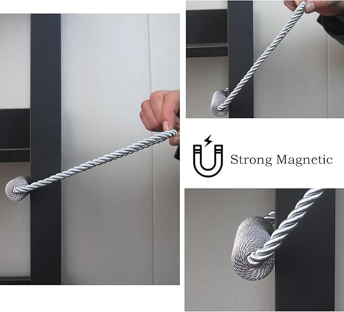 Magnetic Curtain Tiebacks 2 Pack Grey Curtain Rope Tieback Curtain Holders - Image 5