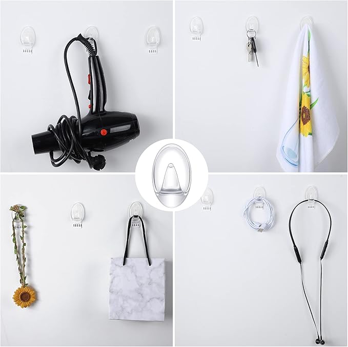 Blulu 12 Pcs Clear Adhesive Hooks - Image 6