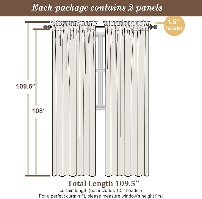 Chyhomenyc Extra Long White Sheer Curtains 108 Inches Long 2 Panels, Light - Image 2