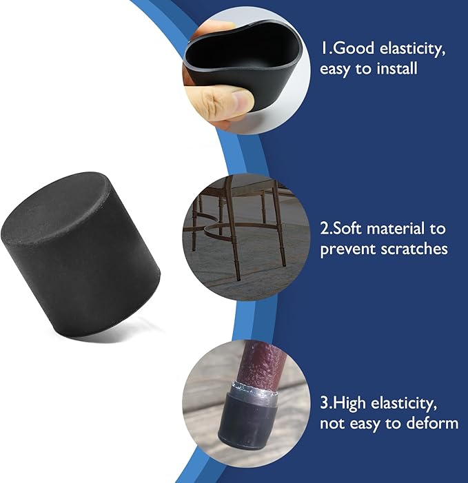 4 Pcs 1" Round Rubber Chair Leg Caps, PVC Table Leg Covers, Flexible & - Image 4