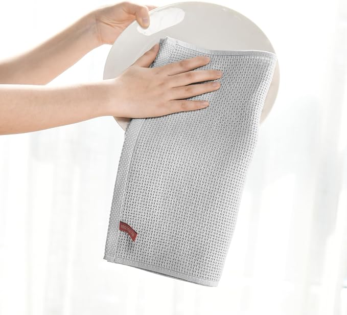 Artoid Mode 100% Cotton Light Grey Waffle Weave Kitchen Dish Cloths, 12x12 Inch - Image 3