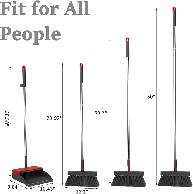 Broom with Dustpan Combo Set 50” Adjustable Long Handle 180 Degree Rotating - Image 7
