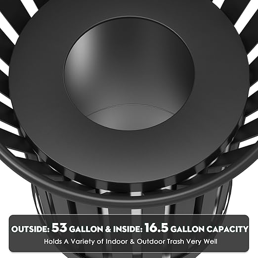 16Gallon/62L Commercial Outdoor & Indoor Metal Trash Can, Outdoor Slatted Trash - Image 4