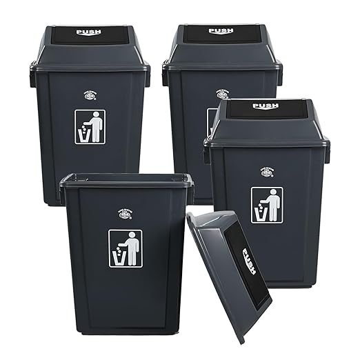 4 Packs 13 Gallon Commercial Heavy-Duty Trash/Garbage Can, Swing Lid Waste - Image 7