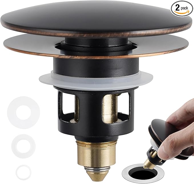 Universal 2PCS Bathroom Sink Stopper 2 in 1 Pop Up Metal Sink Drain Strainer by Greatcomfortathome