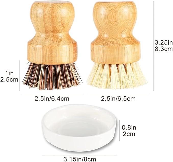 Bamboo Scrub Brush Clean Pan, Dish and Vegetable, Natural Bristles Palm Pot - Image 3