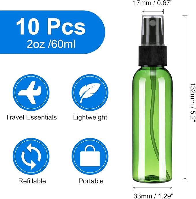 uxcell 10Pack Spray Bottles, 2 Oz/60ML Reusable Clear Empty Mist Plastic Mini - Image 2