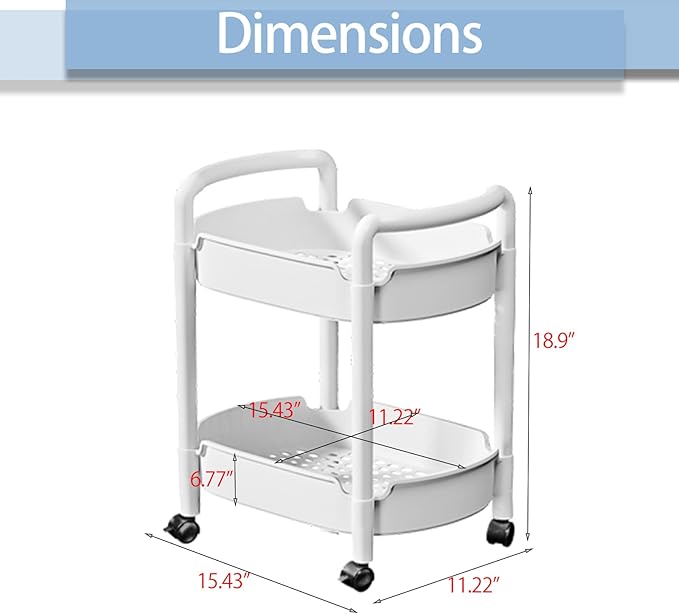 2-Tier Plastic Rolling Utility Cart - Image 7