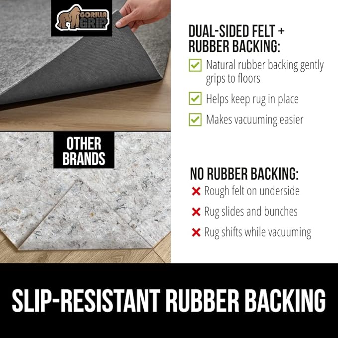 GORILLA GRIP Felt and Natural Rubber Stay in Place Slip Resistant Rug Pad - Image 4