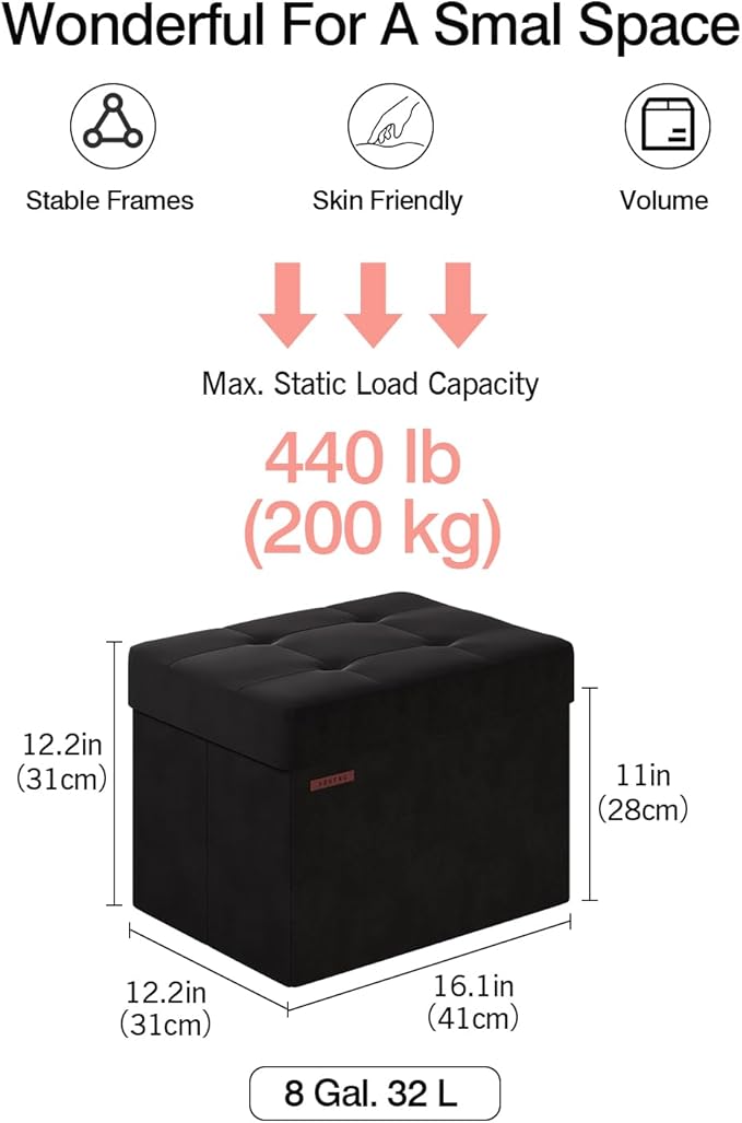 Folding Storage Ottoman, Velvet Storage Bench, Foot Stool, - Image 2