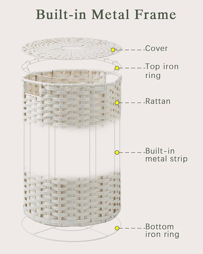 Laundry Basket Round Rattan Laundry Hamper 29.1 Gal Handwoven Large Wicker - Image 9