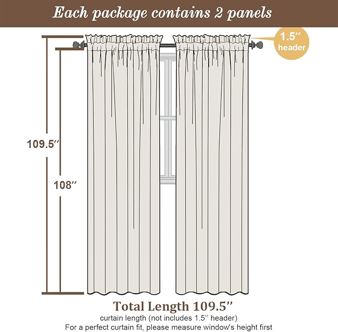 Chyhomenyc Extra Long Black Sheer Curtains 108 Inches Long 2 Panels, Light - Image 2