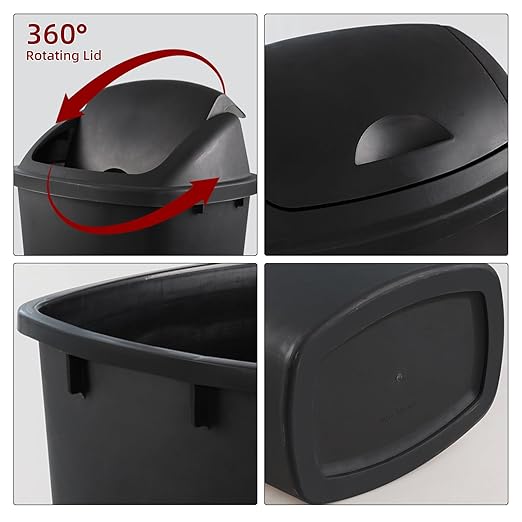 Zopnny 4-Pack Lidded Trash Can, 13 Gallon Black Plastic Garbage Bin - Image 3