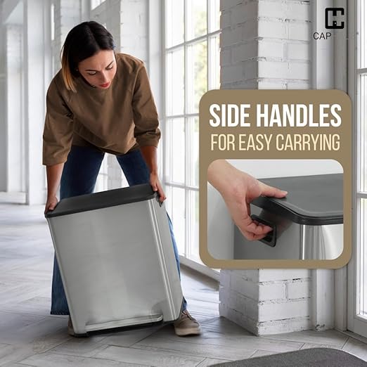 CAPHAUS Black Dual Trash Can w/Single Lid, Trash & Recycle Bins Combo, - Image 8
