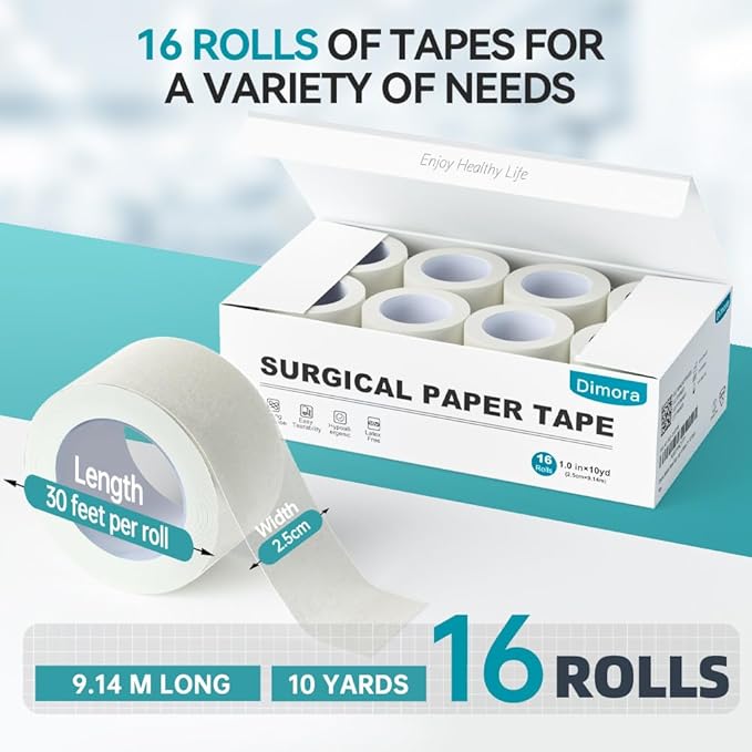Dimora Paper Medical Tape 16 Rolls- Hypoallergenic White Surgical Tape - Image 2