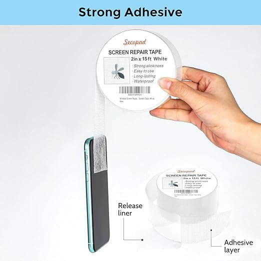 White Window Screen Repair Tape, 2 in X 15 FT Screen Repair Kit - Image 3