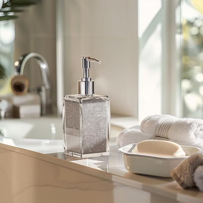 Silver Soap Dispenser with Refillable Plastic Pump - Image 4