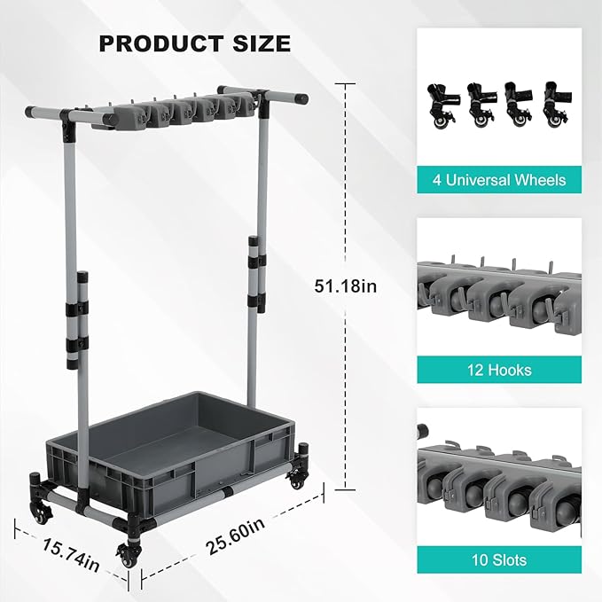 Rolling Cleaning Cart with Mop & Broom Organizer, Movable Floor-Mounted Mop - Image 7