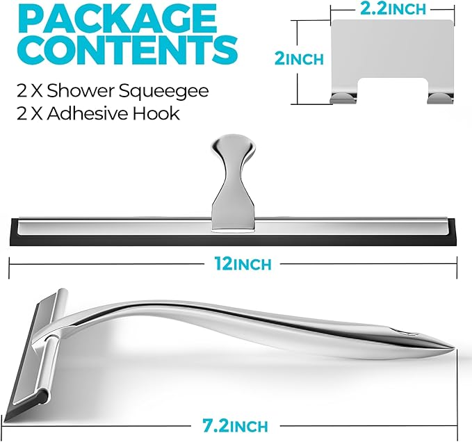 2PACK 12-Inch All-Purpose Shower Squeegee - Image 2
