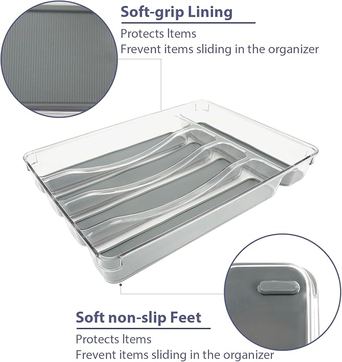 5 Compartments Silverware Tray for Drawer, Plastic Utensil Cutlery Drawer - Image 3