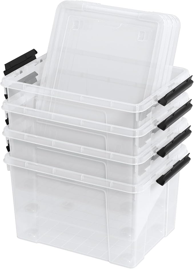 Set of 4 34 L Stackable Plastic Storage Bins - Image 7
