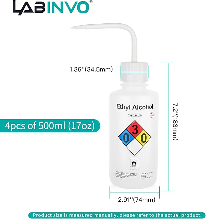 4PCS of Ethyl Alcohol Wash Bottles, Narrow Mouth, Self-Venting Safety Wash - Image 3