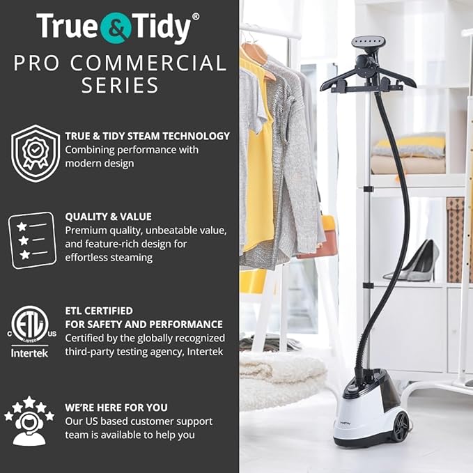 True & Tidy Heavy Duty Commercial Full Size Standing Garment Steamer - Image 8