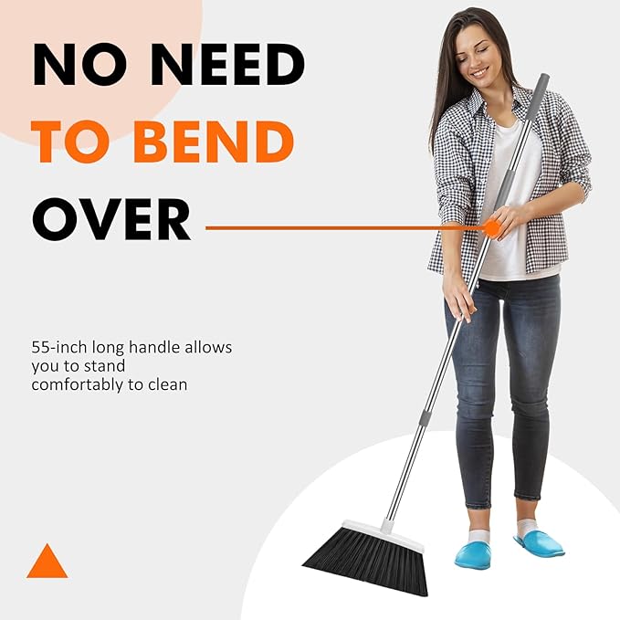 Heavy Duty Broom, 55 Inch Long Handle Outdoor Large Angle Brooms, Commercial - Image 3